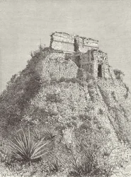 La Casa dei Nani a Uxmal, da Le Antiche Città del Nuovo Mondo, di Claude-Joseph-Desire Charnay, inciso da A. Kohl, pub. 1887